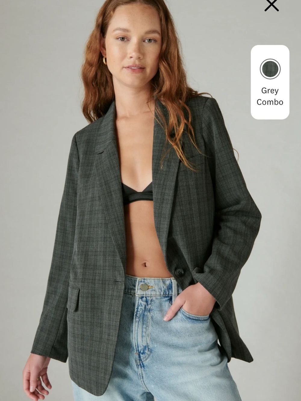NWT Lucky Brand Oversized Plaid Blazer
